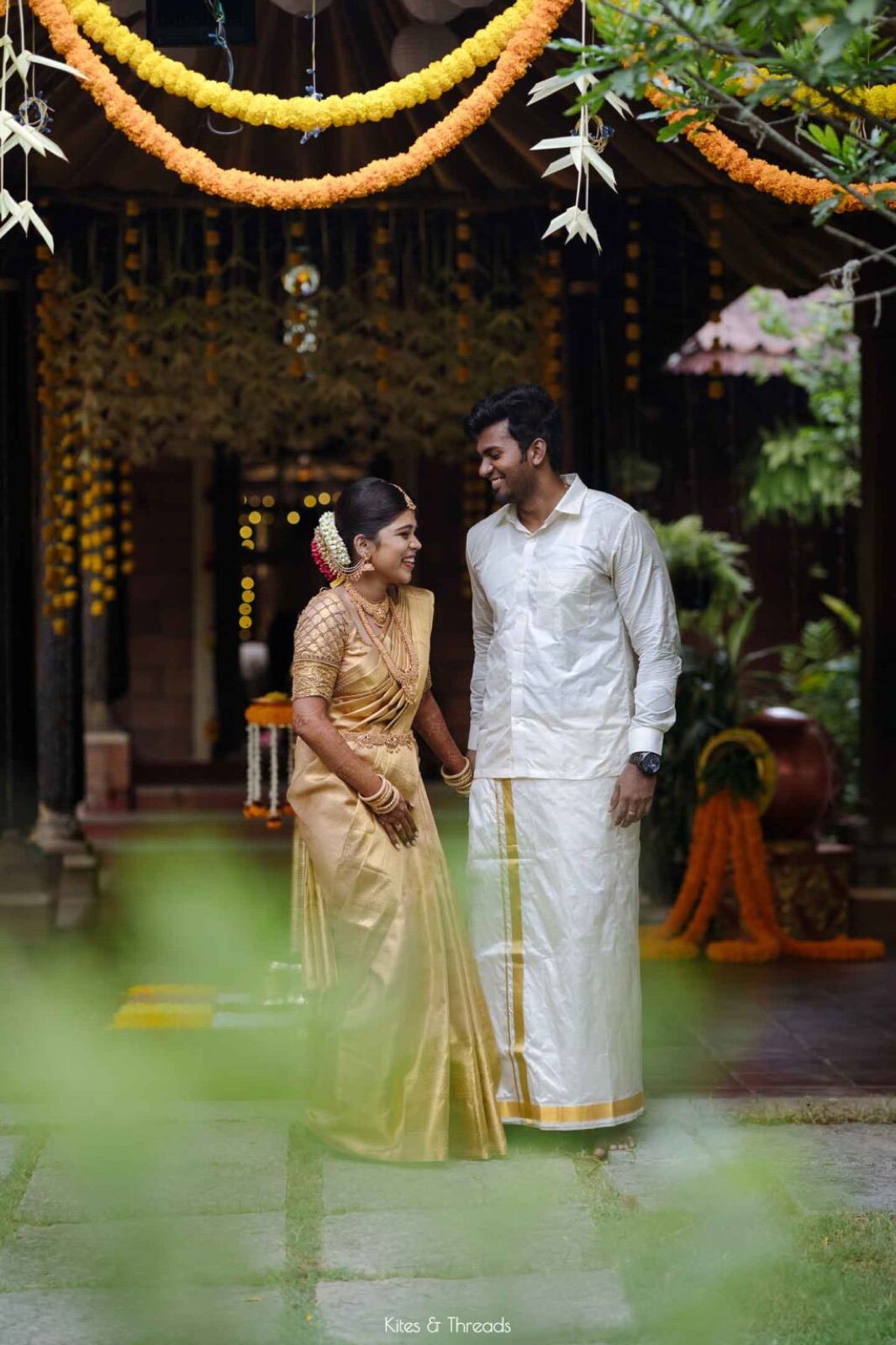 Denzil and Rochelle in traditional Kerala wedding attire